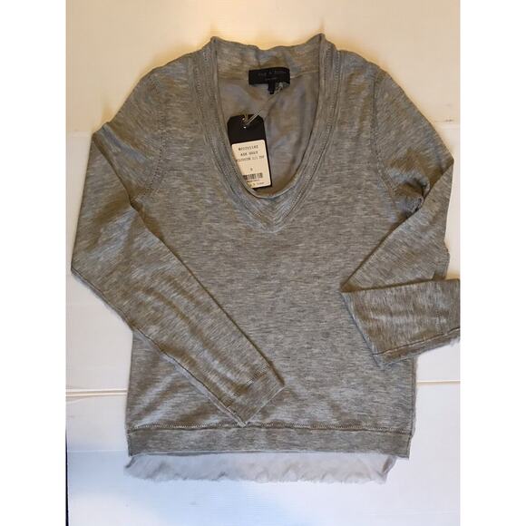 RAG & BONE Sweater Womens Size Medium Wool Silk WILTSHIRE V neck TOP M quiet lux - Picture 1 of 8